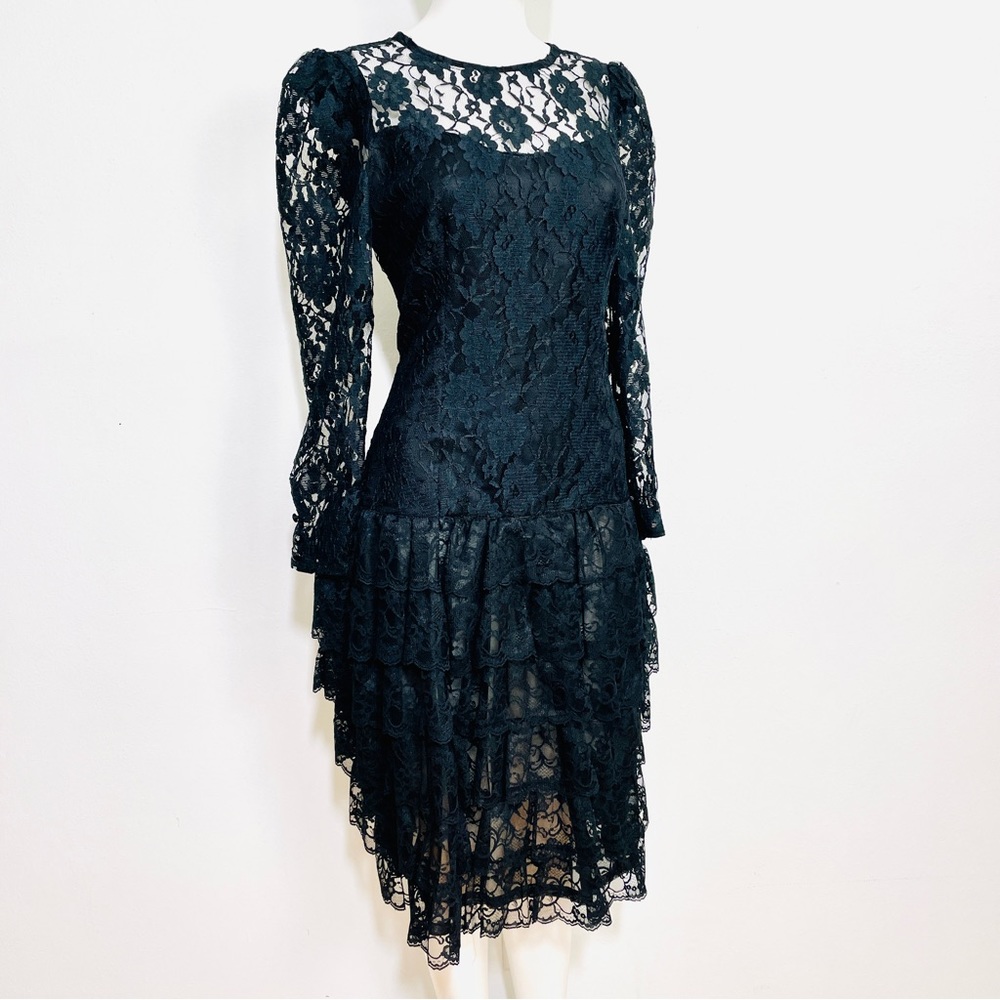 Wednesday Dresses Collections / Beene Black Lace Dress with ruffles